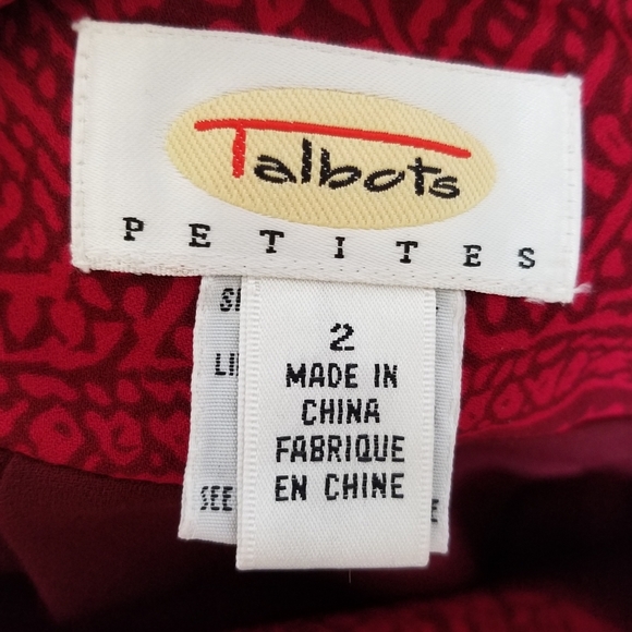 Talbots Red 100% Silk Printed Midi Skirt Size 2P - Picture 5 of 6